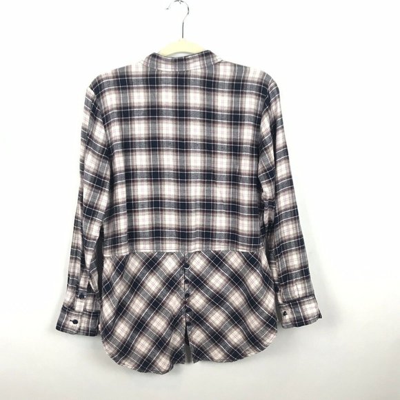 Beach Lunch Lounge Sable Plaid Flannel Shirt Button Back Women's Size Small - Picture 6 of 6